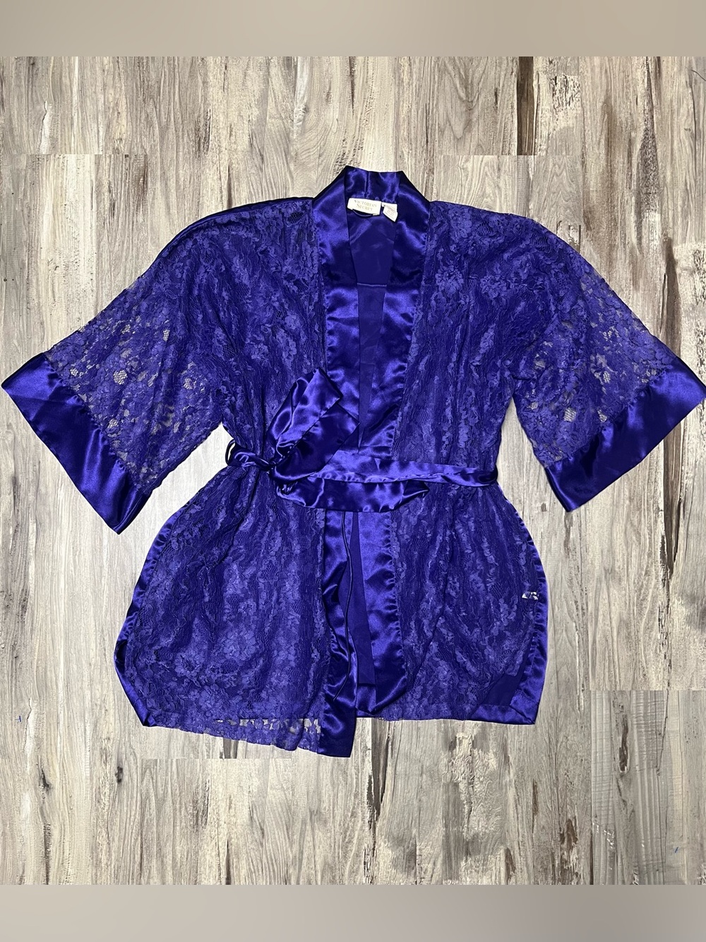 VTG Victoria's Secret Gold Label Purple Lace Satin Kimono Robe OS 90s